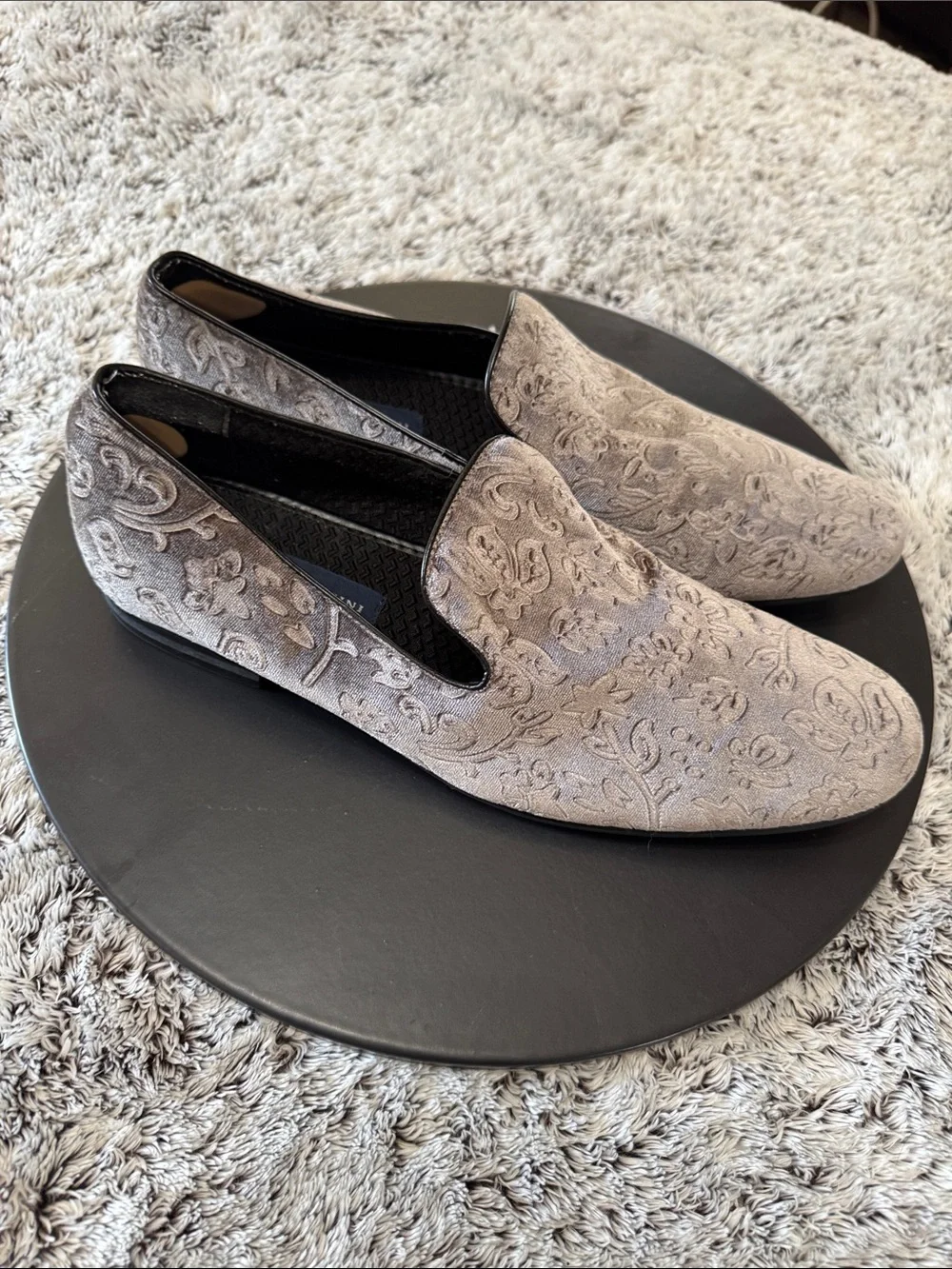 Giorgio Brutini Slip On Mens 11m Embossed Floral Velvet Gray Loafers Dress Shoes